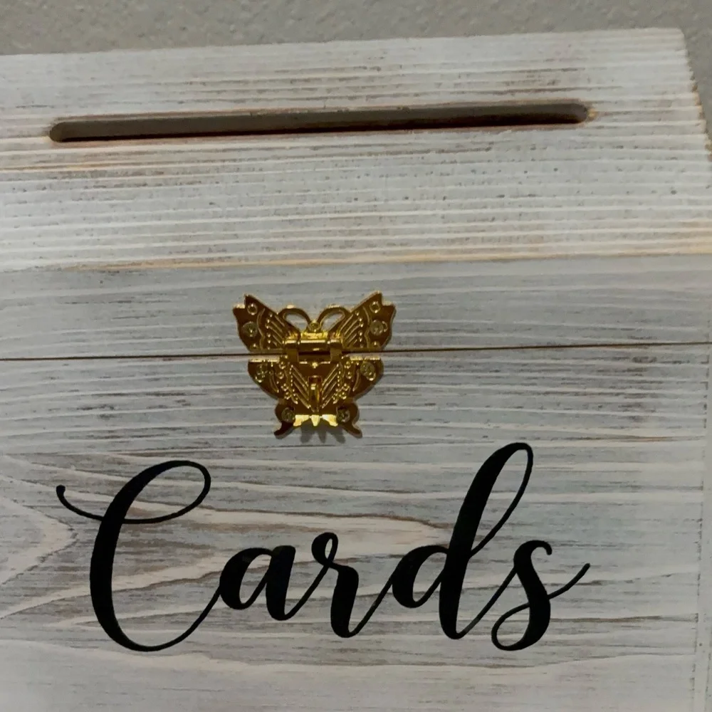 Wooden 'Cards' Box with Gold Accent - White